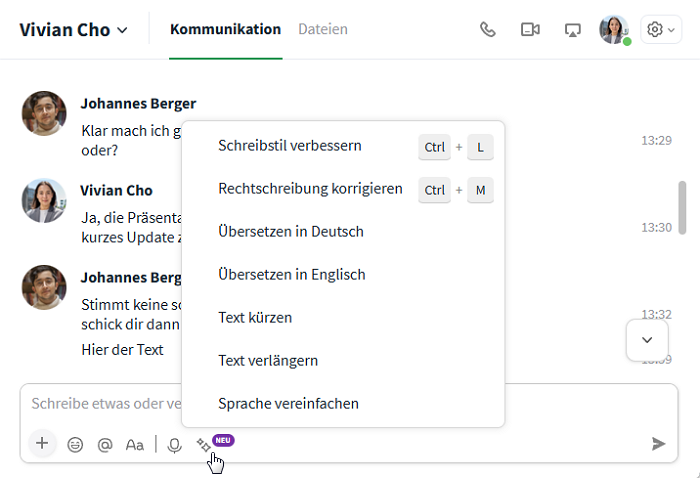 Auswahlmöglichkeit KI-Funktionen