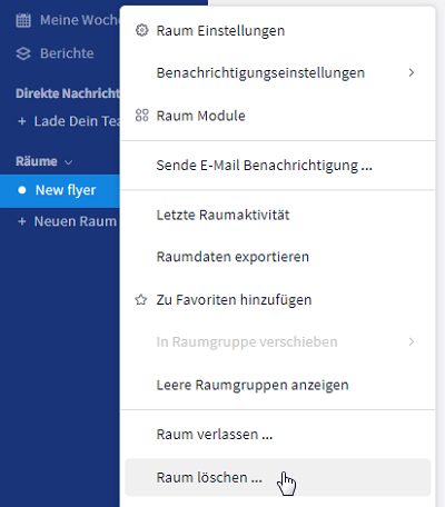 Löschen eines Raumes über die Seitenleiste