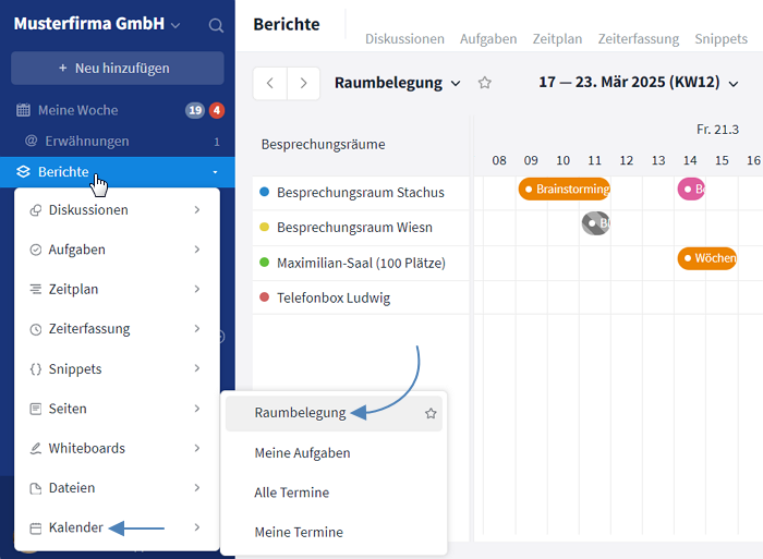 Belegungsplan in den Berichten