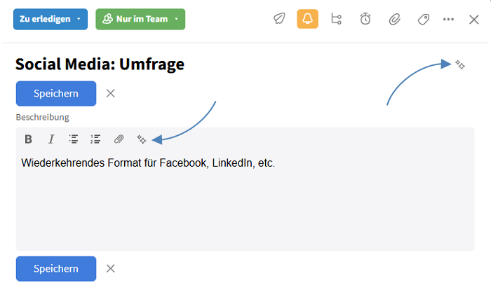 Die KI-Buttons in einer Aufgabe