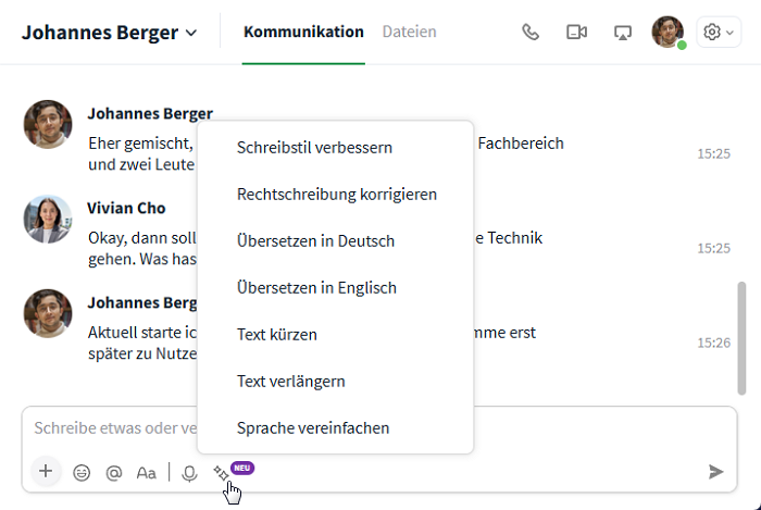 Auswahlmöglichkeit KI-Funktionen
