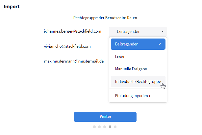 Nutzerzuweisung während des Imports