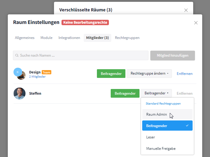 Nutzer und Rechtegruppen bearbeiten