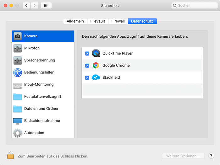 Kameraeinstellungen Datenschutz macOS