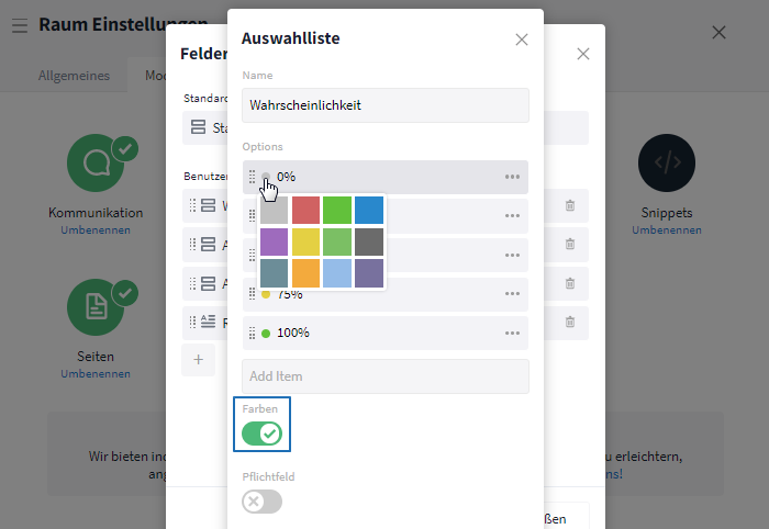 Farbe einer Option in der Auswahlliste ändern