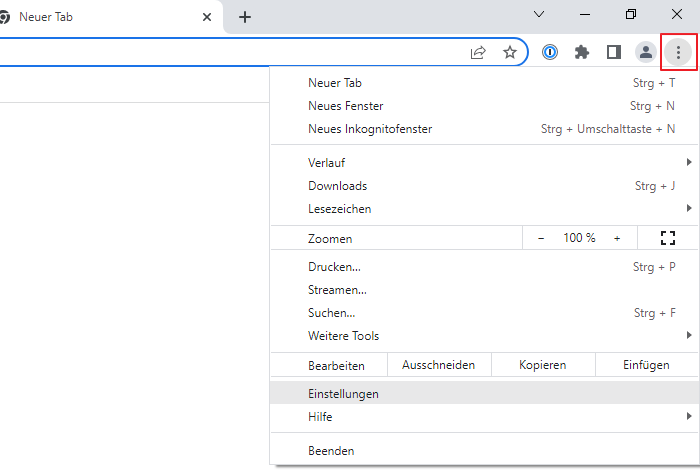 Browser-Einstellungen in Chrome
