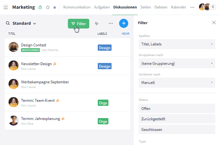 Spalten Filtern Diskussionsmodul