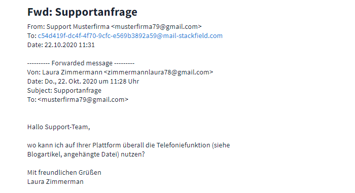 Angelegte E-Mail