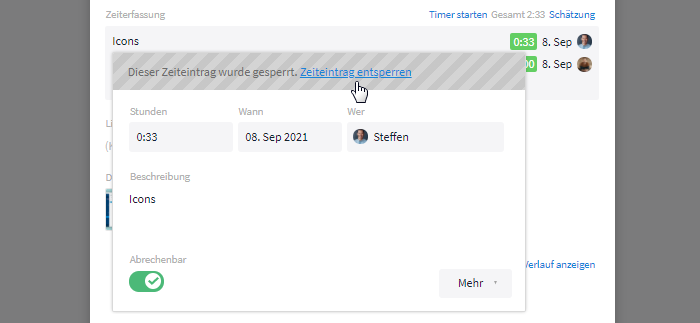 Gesperrter Zeiteintrag
