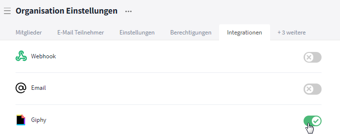 Giphy in den Organisation Einstellungen aktivieren