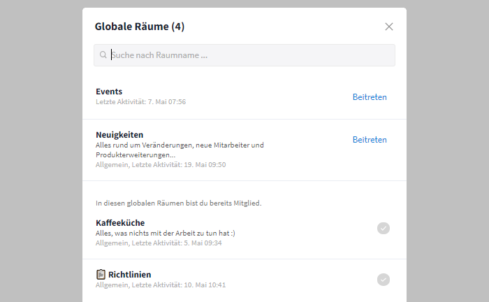 Liste der globalen Räume