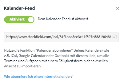 Kalender-Feed aktivieren