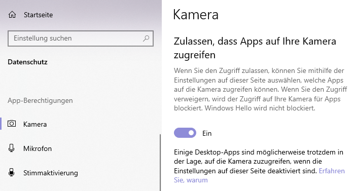 Kameraeinstellungen Datenschutz Windows