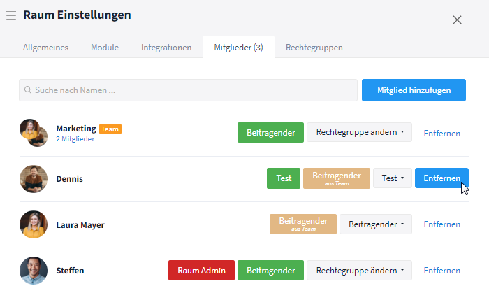 Nutzer aus Raum entfernen