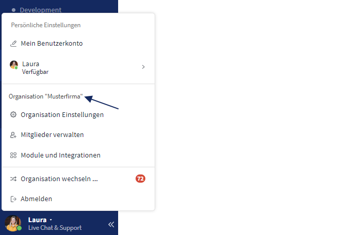 Namen der Stackfield-Organisation