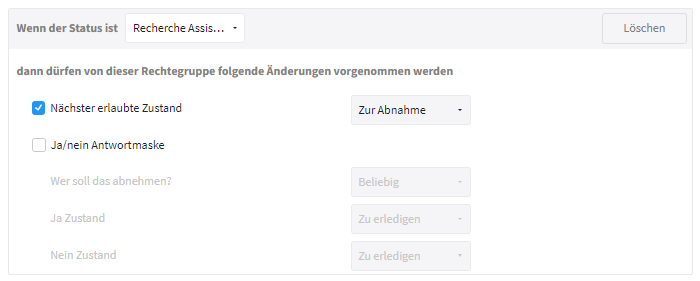 Rechte Statusänderung Recherche Assistent