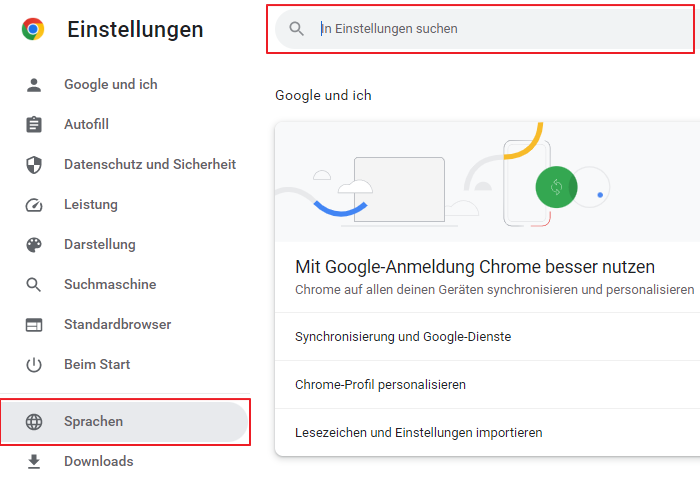 Spracheinstellungen in Chrome