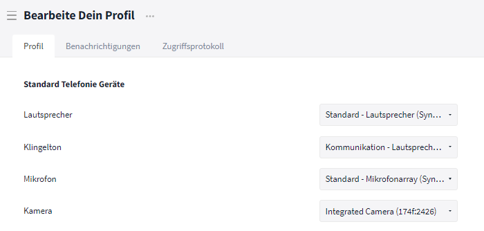 Standard-Mikrofon und -Kamera im Benutzerkonto hinterlegen