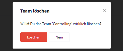 Team löschen Sicherheitsabfrage