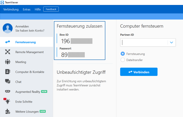 TeamViewer ID und Passwort