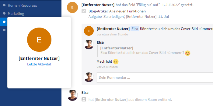 Nutzer mit gelöschtem Account im Kommunikationsstream