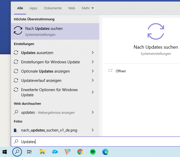 Suche in den System-Einstellungen nach Updates