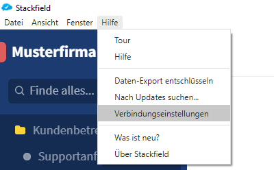 Verbindungseinstellungen Stackfield
