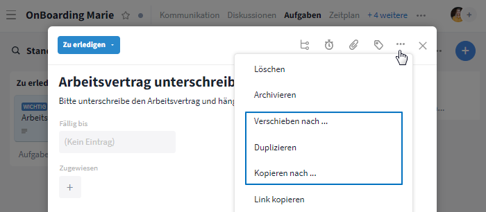 Kopieren einer Aufgabe