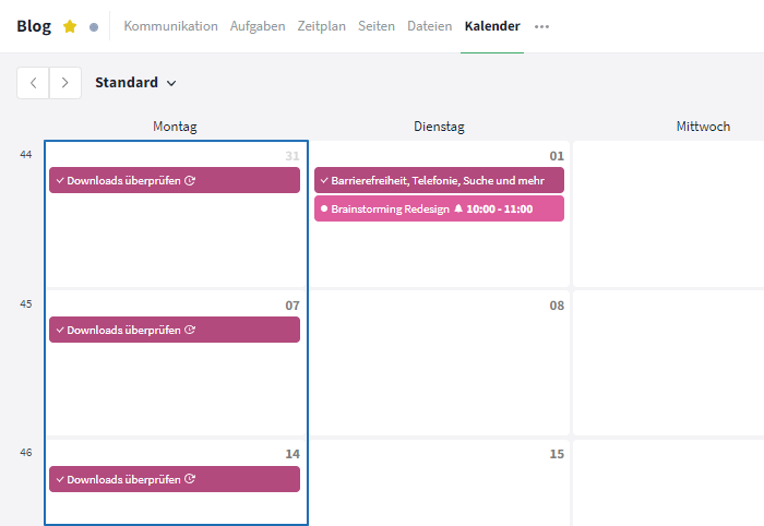 Wiederkehrende Aufgaben im Kalender-Modul