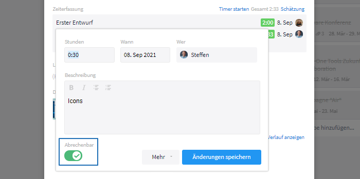 Abrechenbarer Zeiteintrag