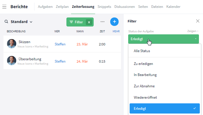 Status der Aufgaben Filter