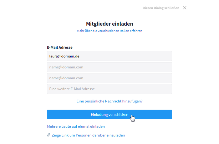 Person per E-Mail zur Organisation einladen