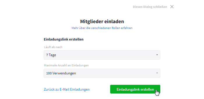 Person per Link zur Organisation einladen