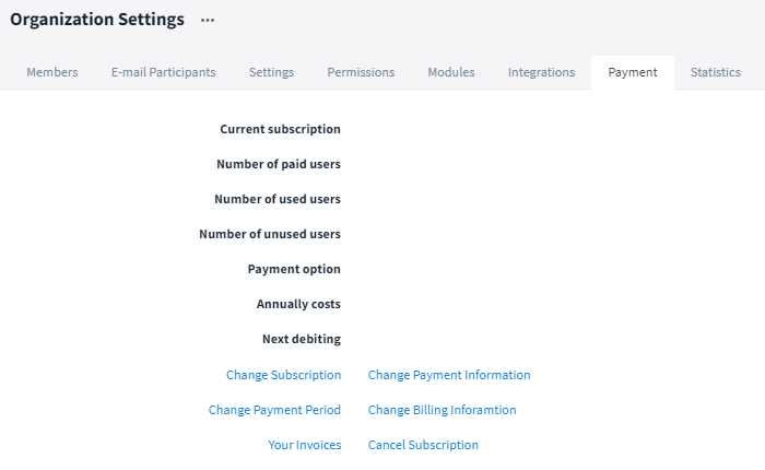 Payment, Organization Settings