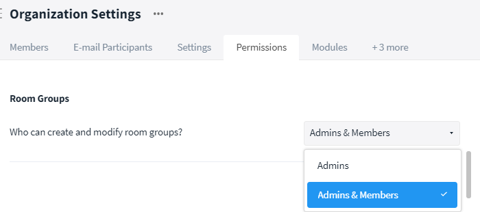 Organization Settings: Create/edit room groups