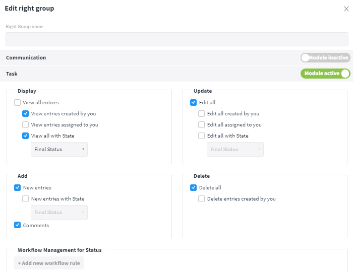 Settings of a right group