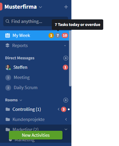 Notifications about activities in the sidebar