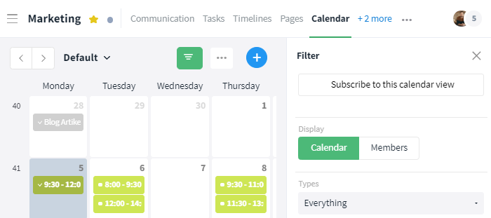 Calendar filter