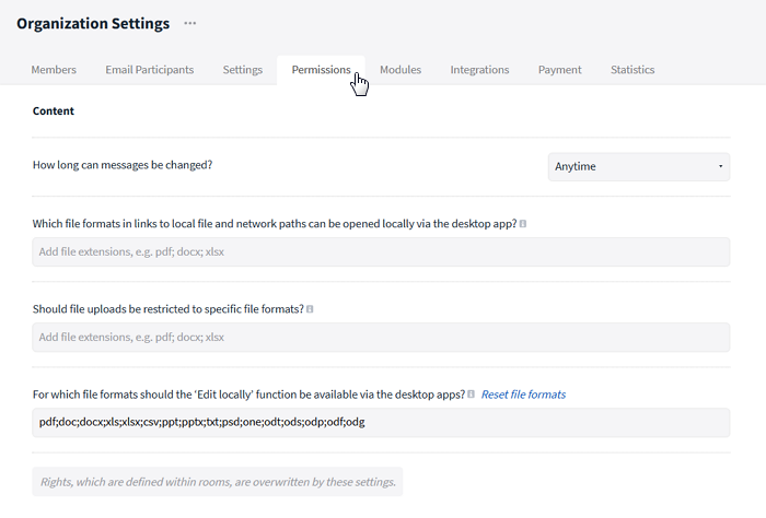 Content Permissions in Organization Settings