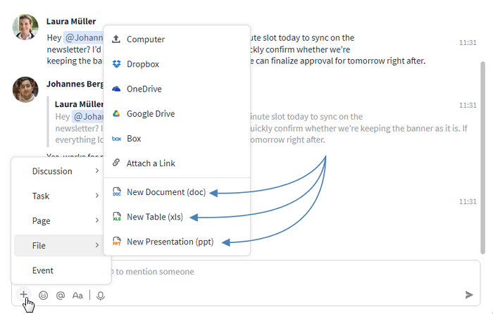 Create new documents in the chat