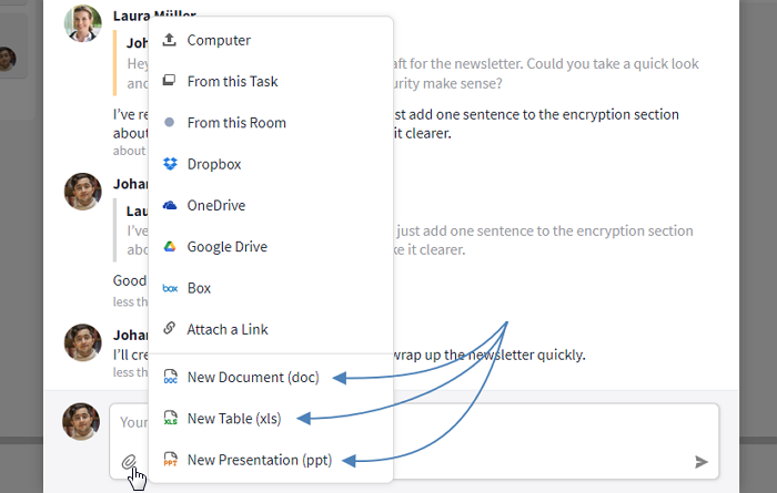 Create new documents in tasks