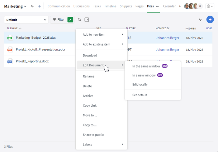 Selection when opening a document
