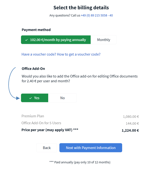 Example: booking the add-on