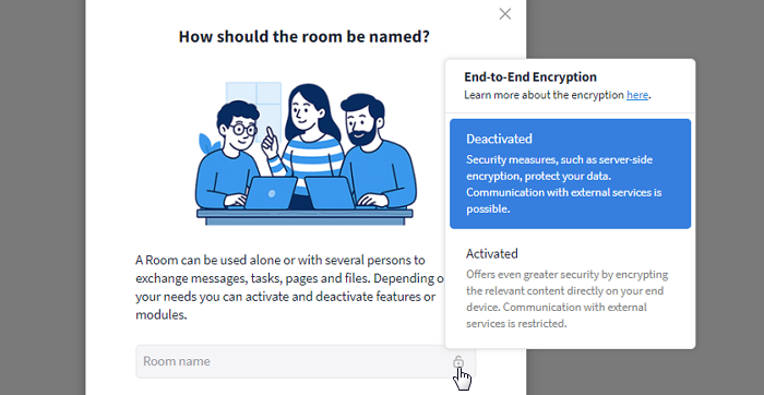 Encryption of a room