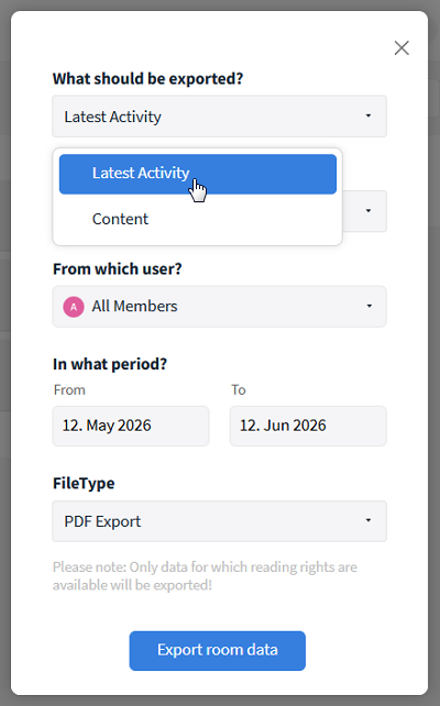 Selecting the data that is to be exported