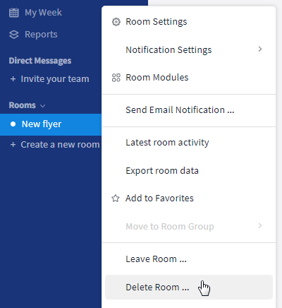 Delete a room via the sidebar