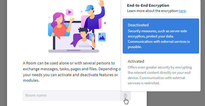 Encryption of a room