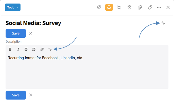 The AI buttons within a task