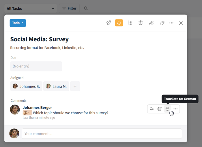 Translation button in Stackfield