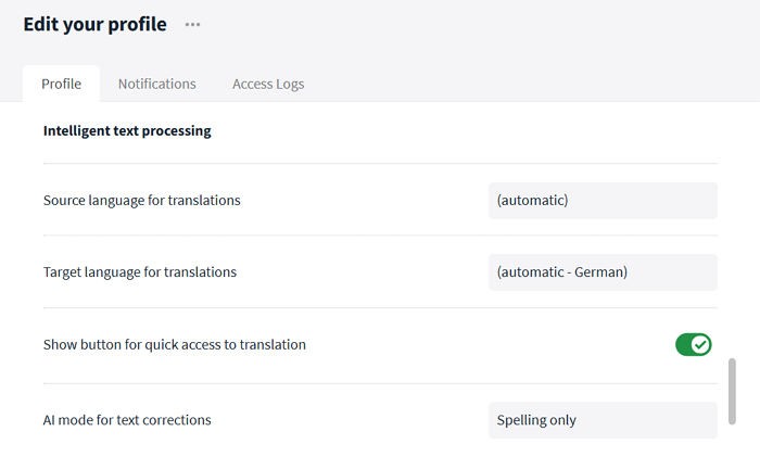 AI assistant settings